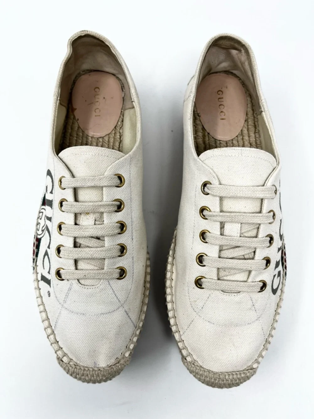 Gucci Vintage GG Logo Canvas Platform Espadrilles Espadrille Sneakers Ivory 39 9